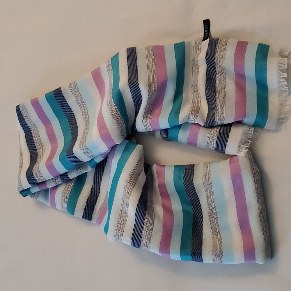 Talbots pink/turquoise/grey striped scarf - Picture 3 of 3